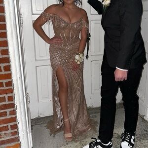 Beaded gold corset prom dress, formal dress, gala gown or pageant evening gown